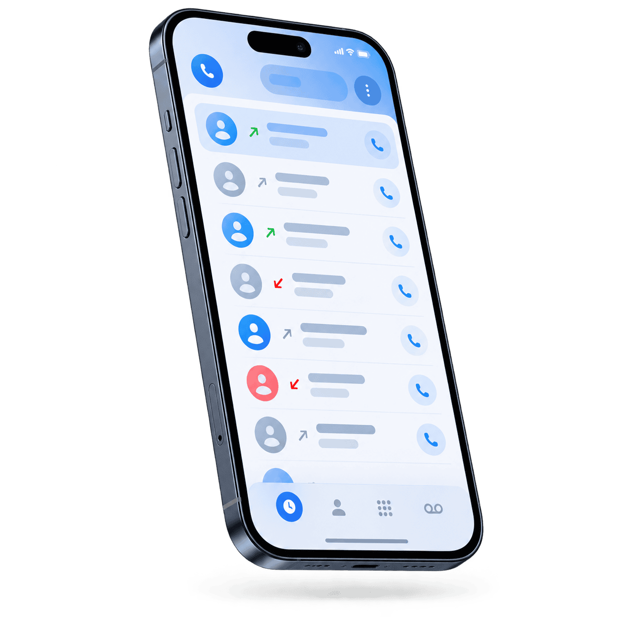 A smartphone showing a business call log