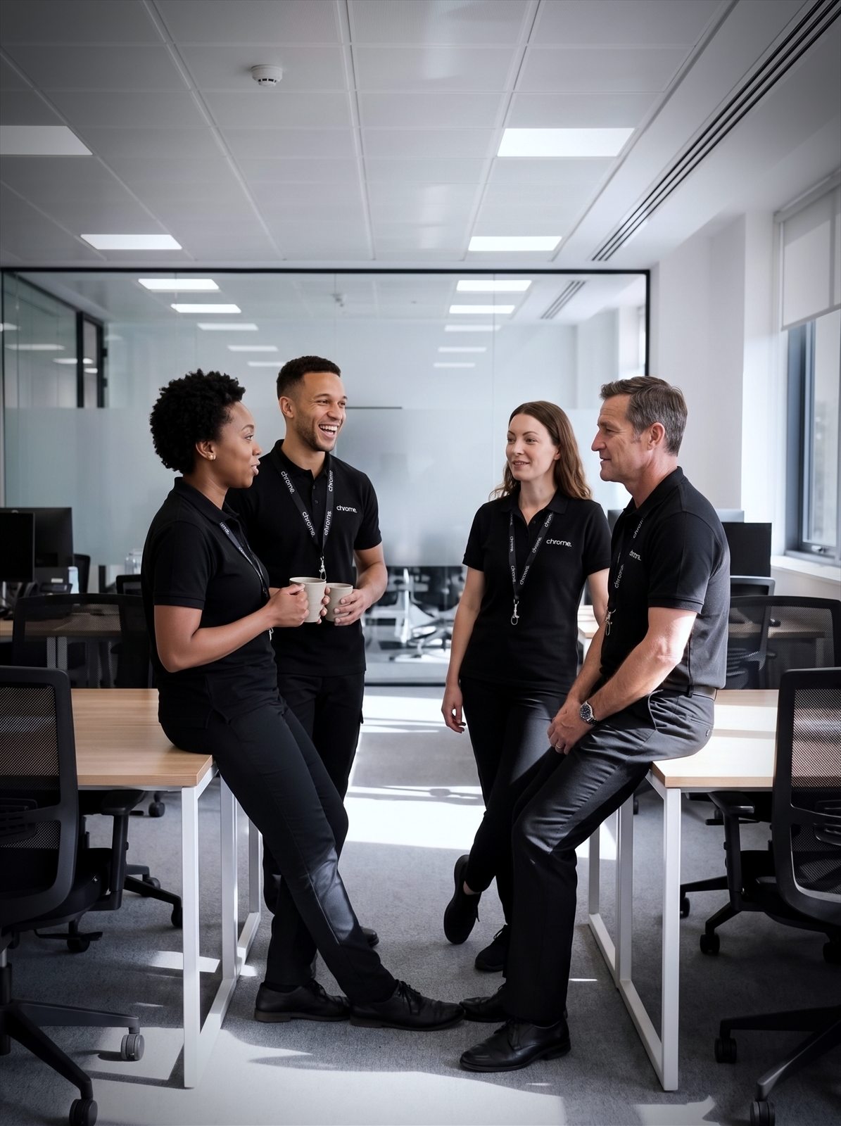 The Chrome Telecom team together in the office between tasks