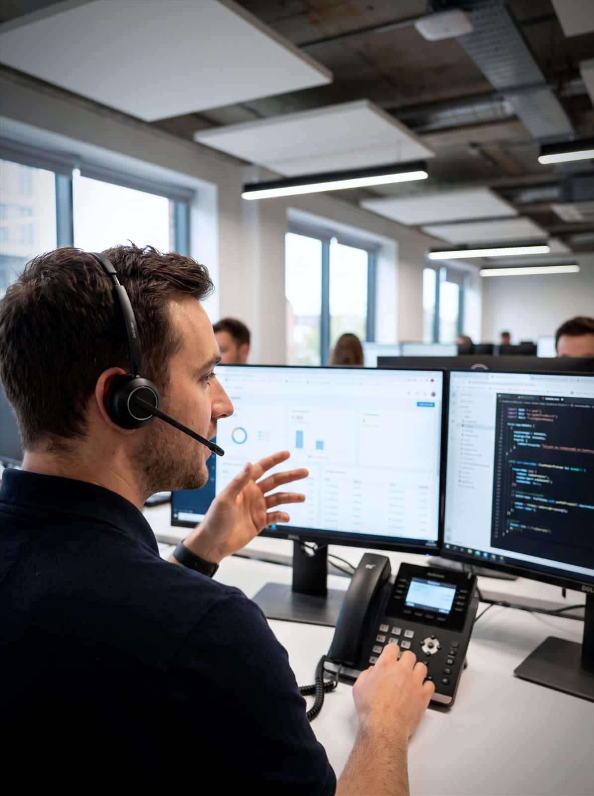 A customer success engineer walks a client through a dashboard on a call