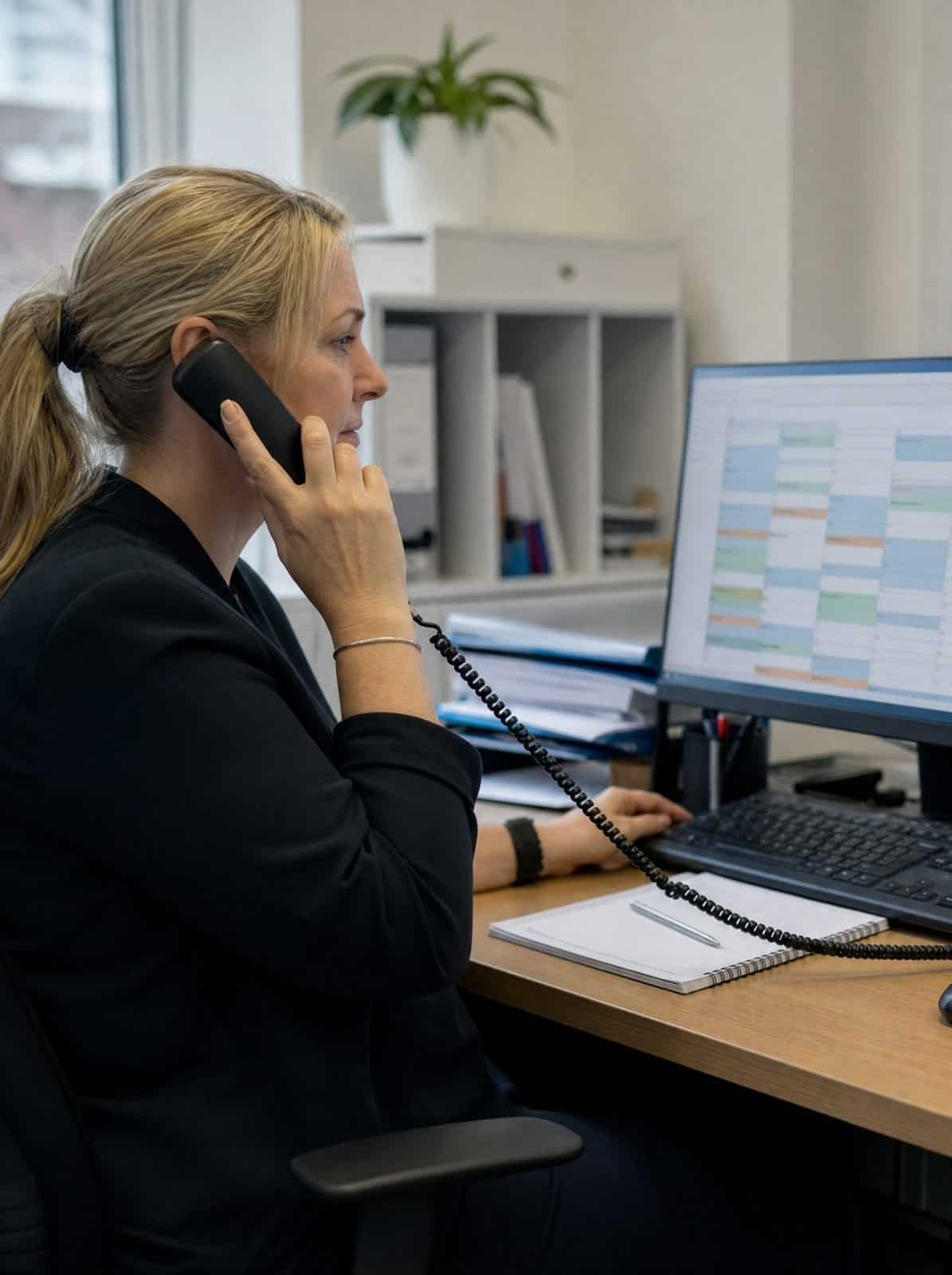 A dental practice manager reviews appointment schedules for two sites