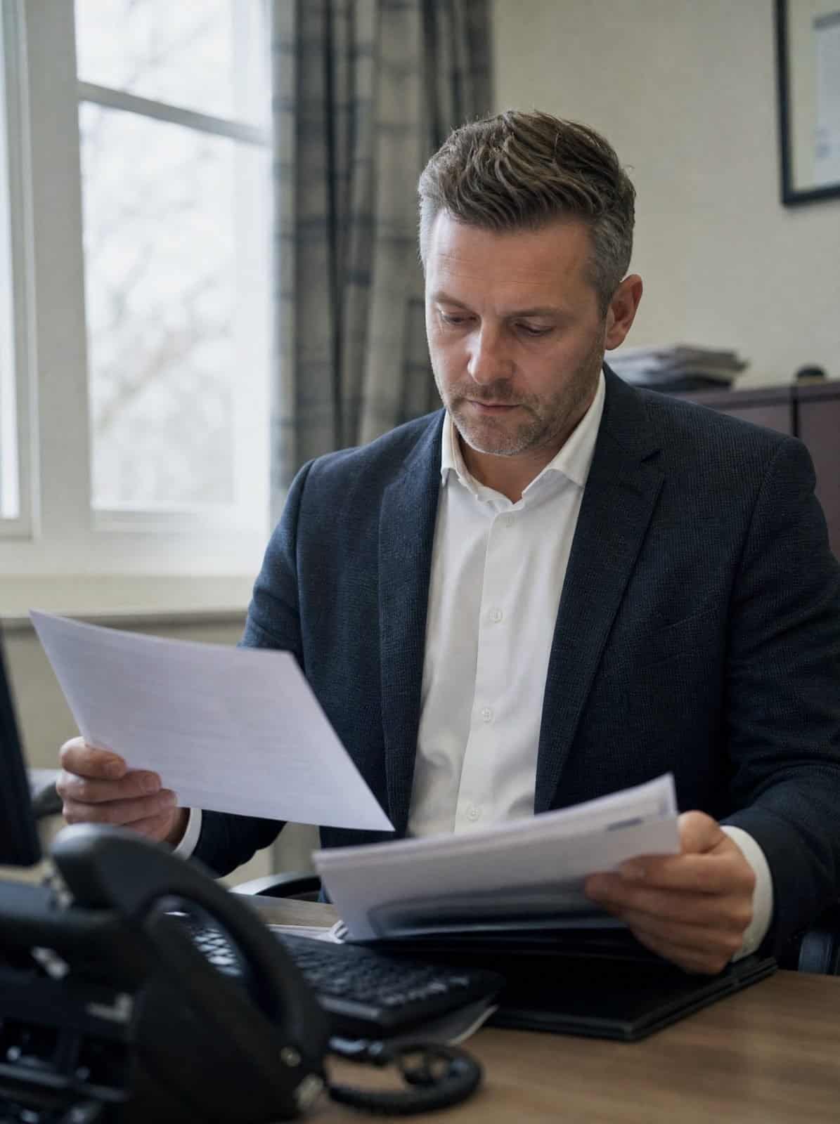 A hotel operations manager reviews housekeeping and accounts in the back office