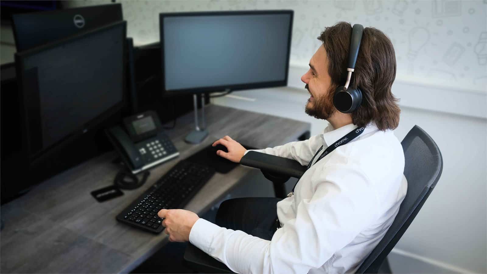 Rich working at his desk, supporting access control