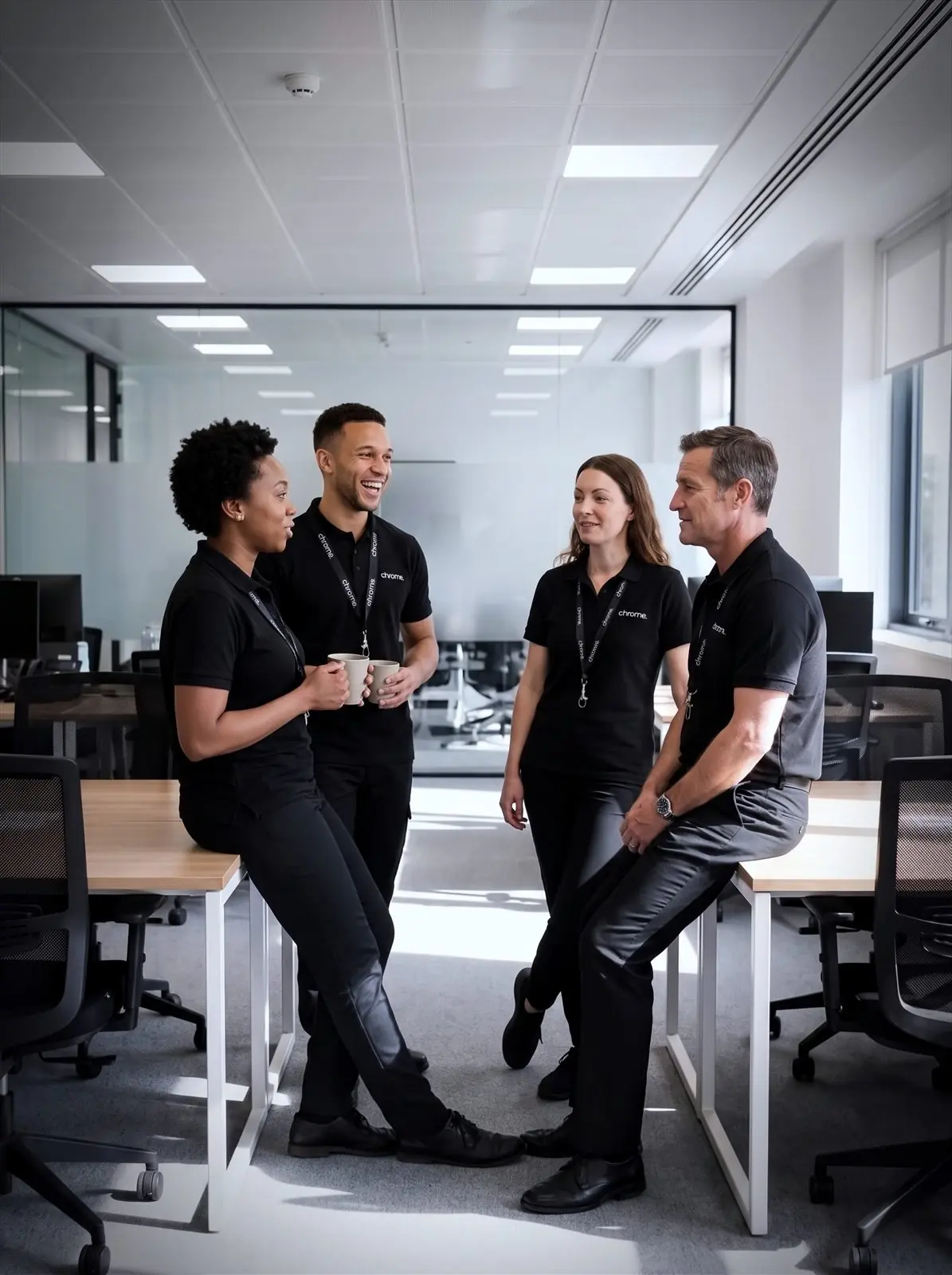 The Chrome Telecom team together in the office between tasks