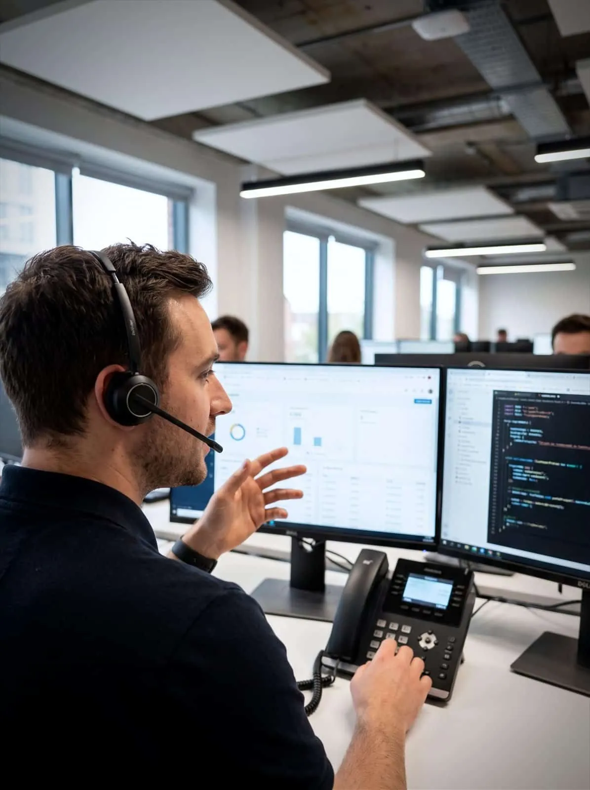 A customer success engineer walks a client through a dashboard on a call